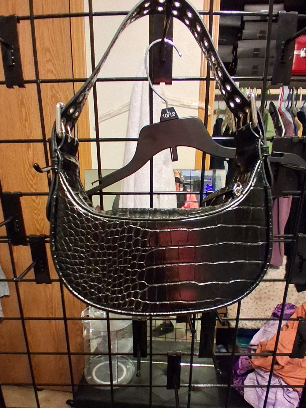 Urban Outfitters Black Full Crocodile Crescent Shoulder Bag-Y2K